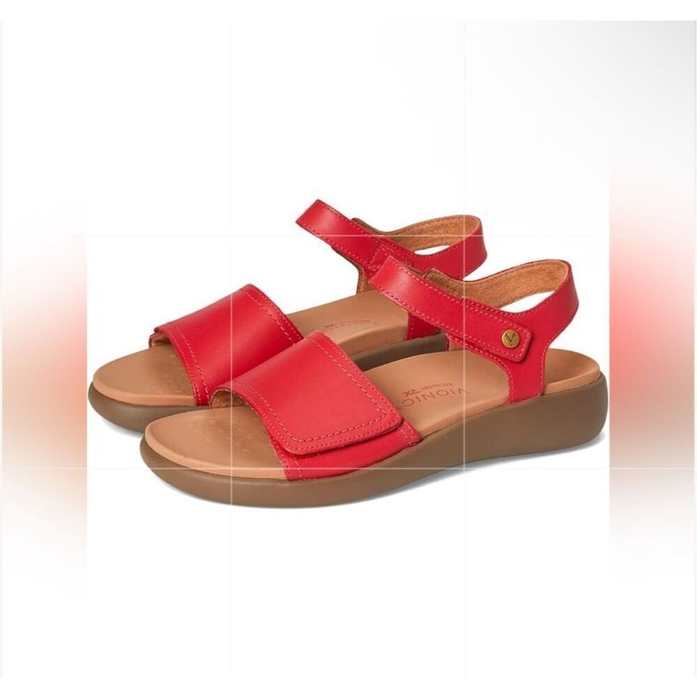 VIONIC Leather Awaken Recovery Supportive Adjustable Strap Sandals Flats Womens